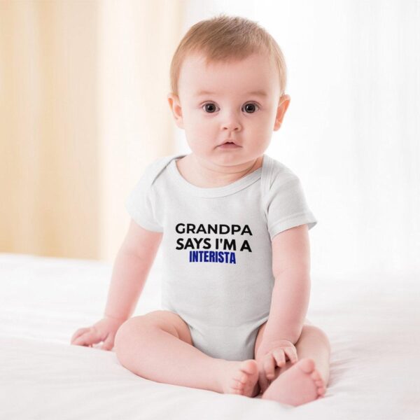 Inter Milan Baby Bodysuit Grandpa Says I'm a Interista– Cotton Romper for Baby Boy Girl – Italian Soccer Fan Gift - Image 2