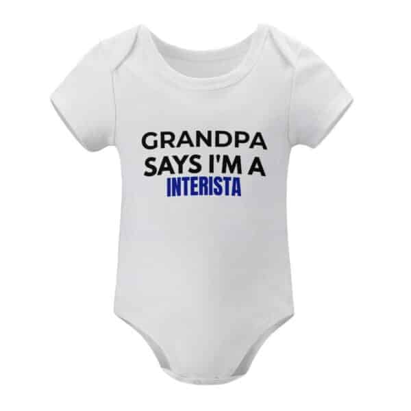 Inter Milan Baby Bodysuit Grandpa Says I'm a Interista– Cotton Romper for Baby Boy Girl – Italian Soccer Fan Gift