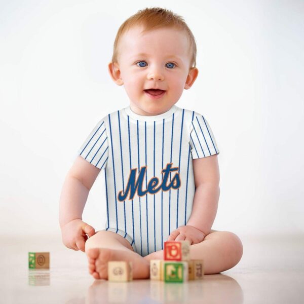 Custom Baby Baseball Jersey Bodysuit – Mets Inspired – Personalized Name & Number – Baby Shower Gift